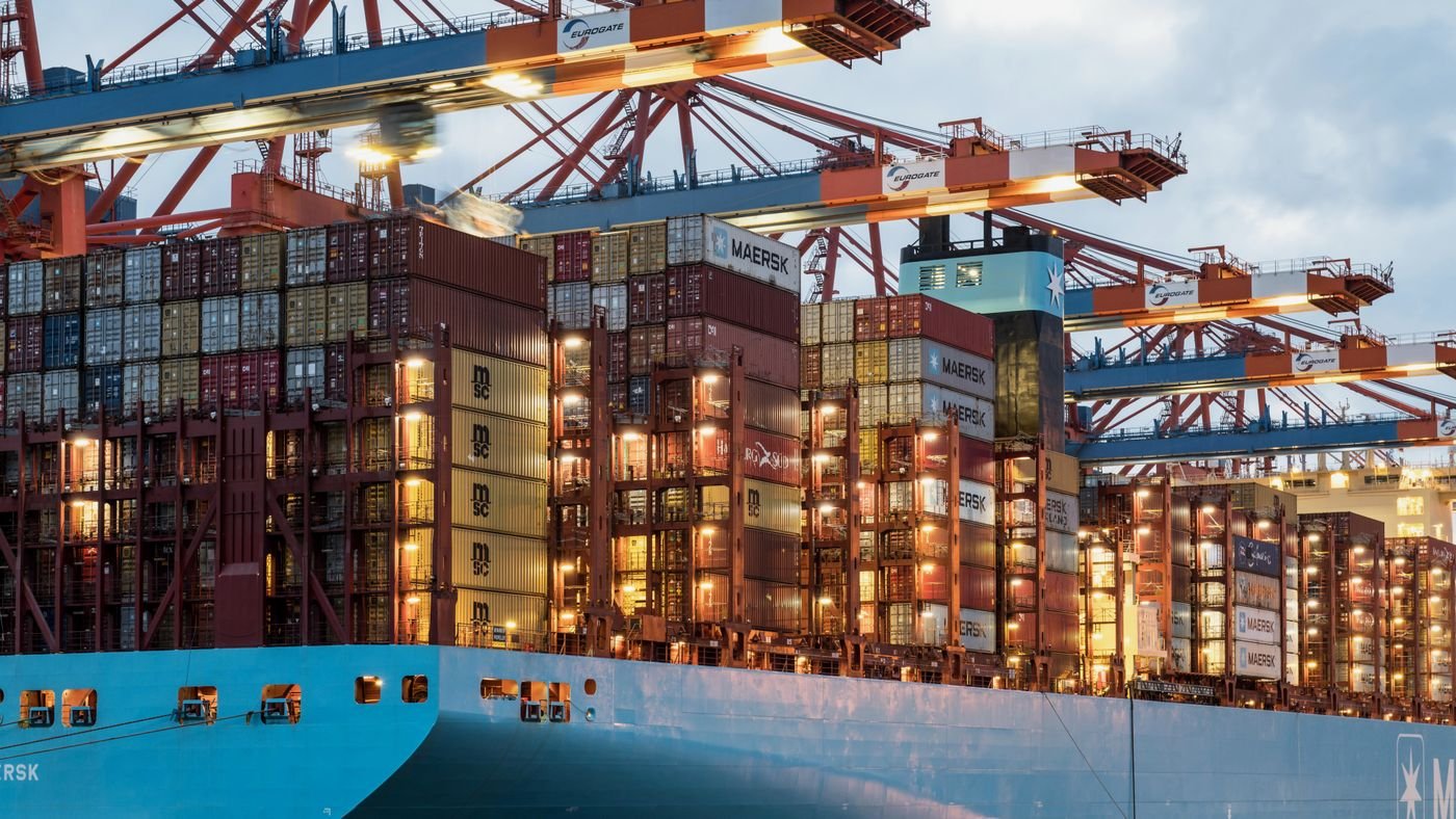 Cargo ship loaded with containers at harbor